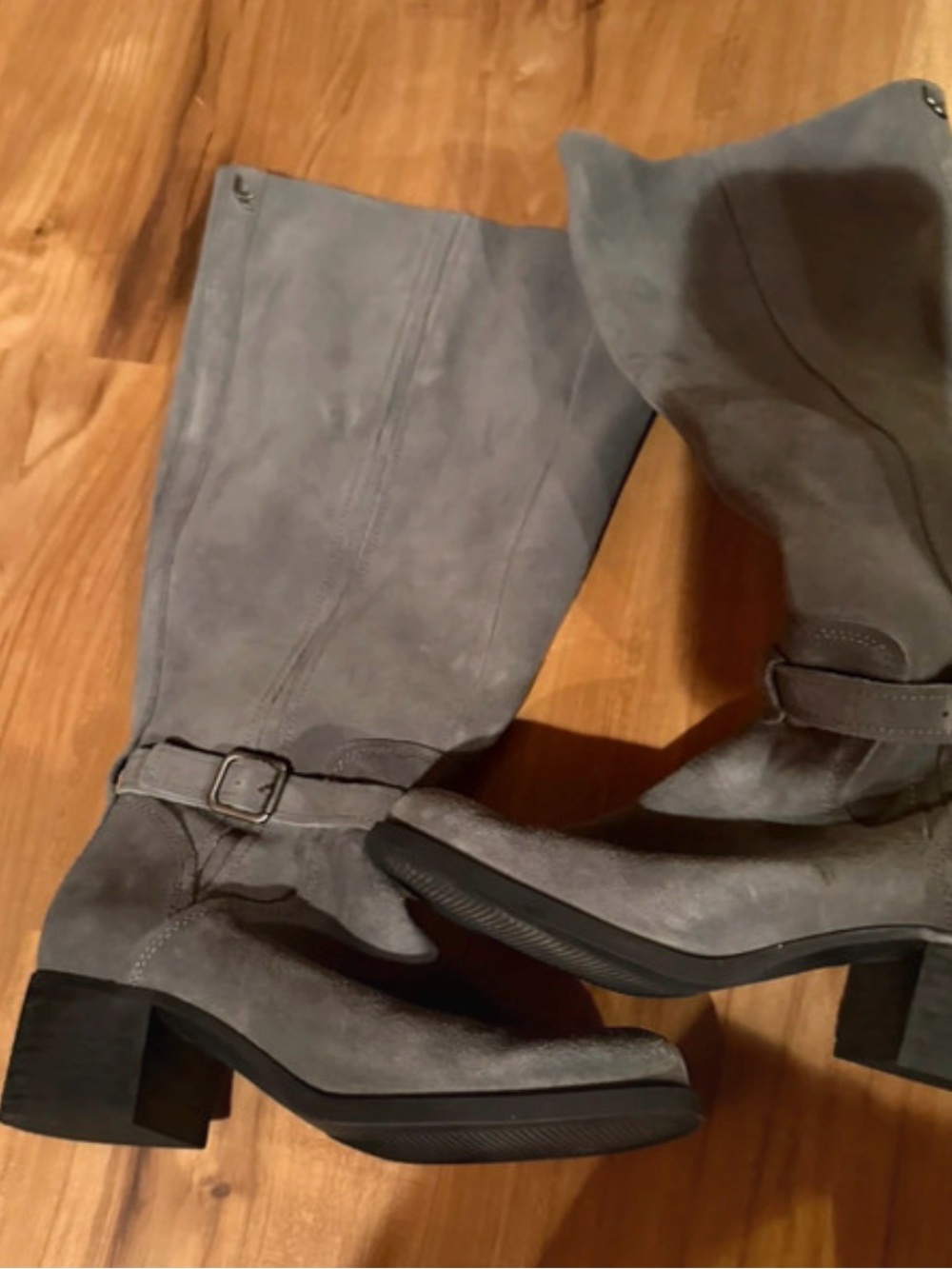 Koolaburra Gray Suede Mid-Calf Heeled Boots with Ankle Strap